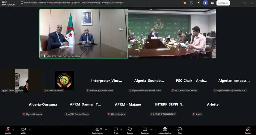 O Sr. Chaib participa, por meio de videoconferência, da reunião do Comitê Diretor do Mecanismo Africano de Avaliação por Pares